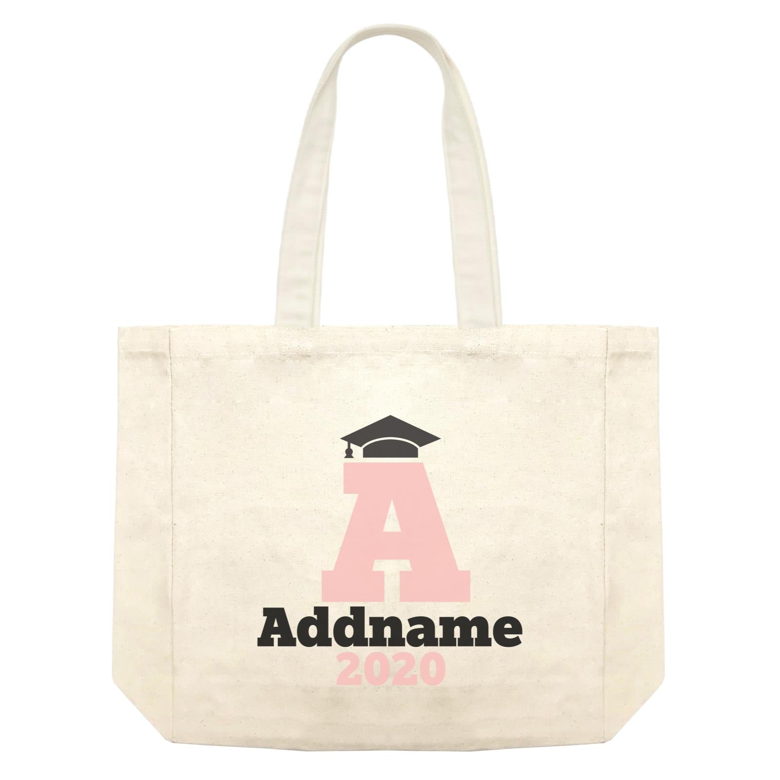 Graduation Series Cap with Initial and Year Pink Shopping Bag