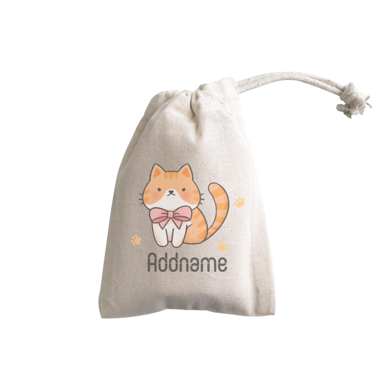Cute Hand Drawn Style Brown Cat with Ribbon Addname GP Gift Pouch