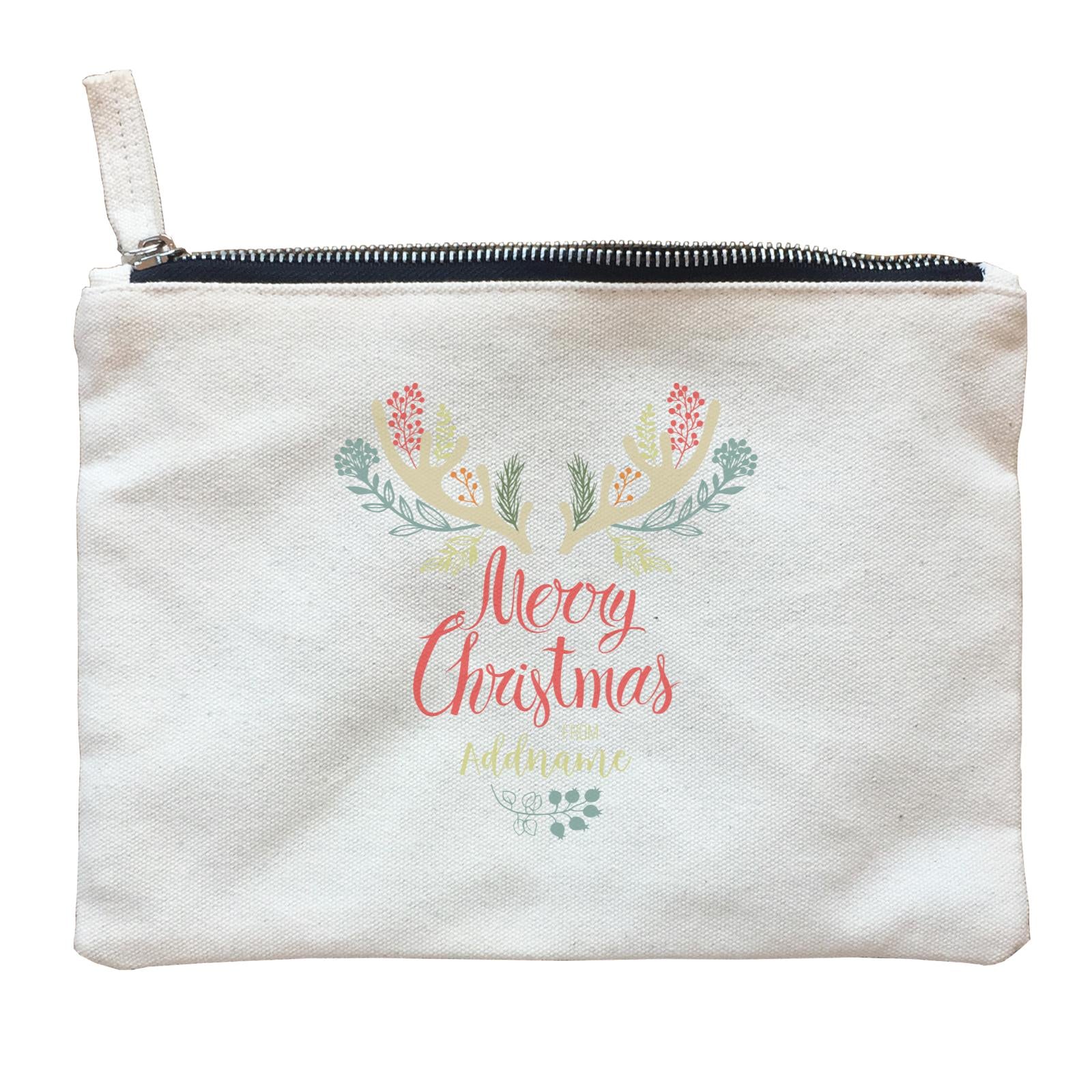 Christmas Reindeer Icon With Merry Christmas Addname Zipper Pouch
