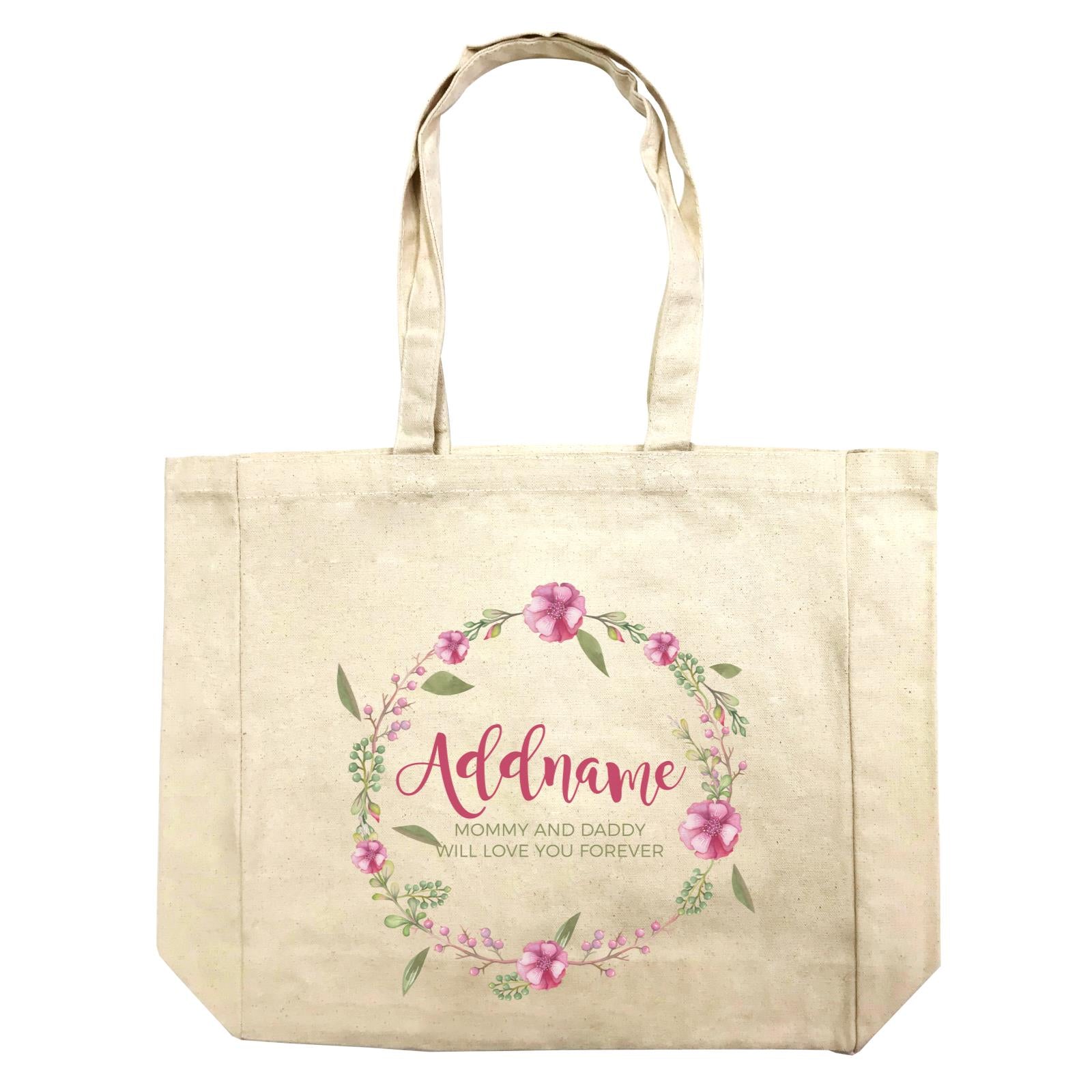 Pink Flower Wreath Personalizable with Name and Text Shopping Bag