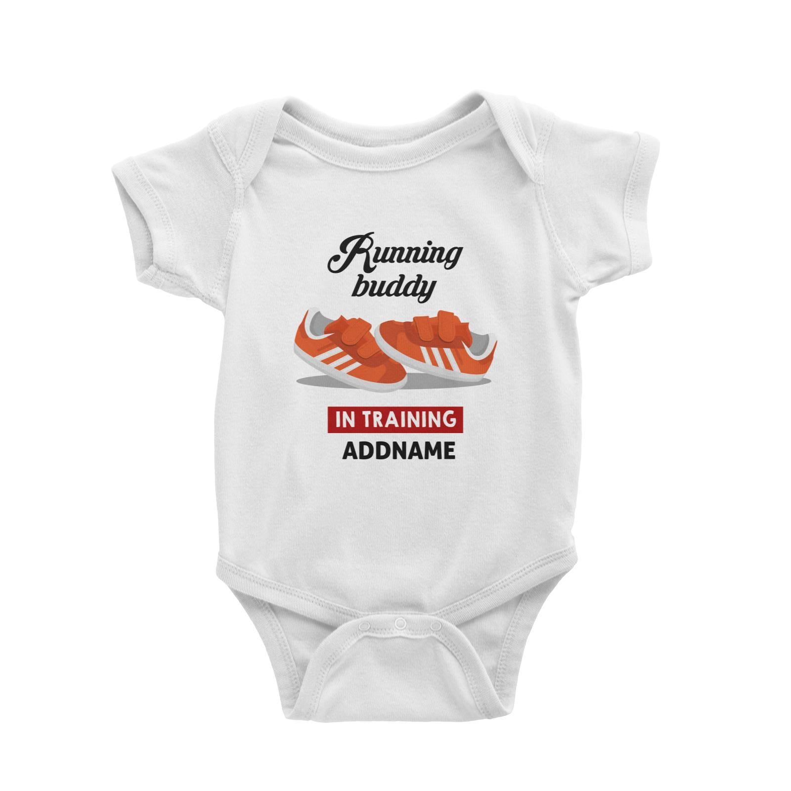 Running Buddy in Training Addname with Shoes Baby Romper Personalizable Designs Basic Newborn