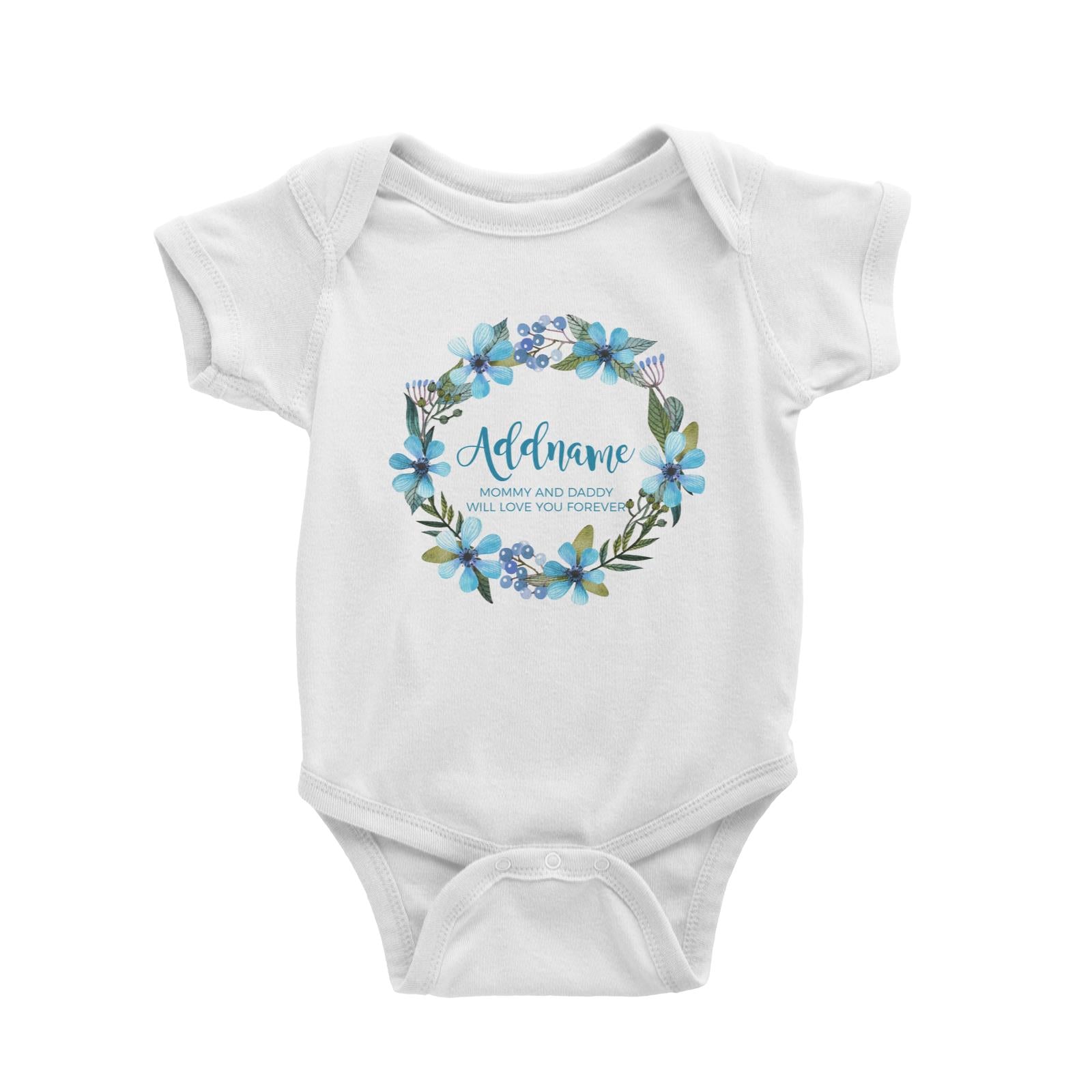 Turqoise Flower Wreath Personalizable with Name and Text Baby Romper