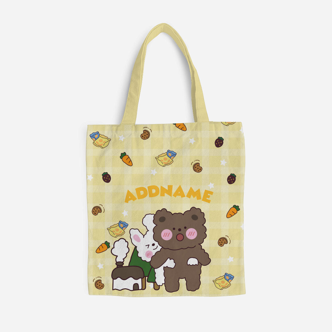 Cute Doodle Series Full Print Kids Canvas Bag - Yellow Rabbit Hug Bear