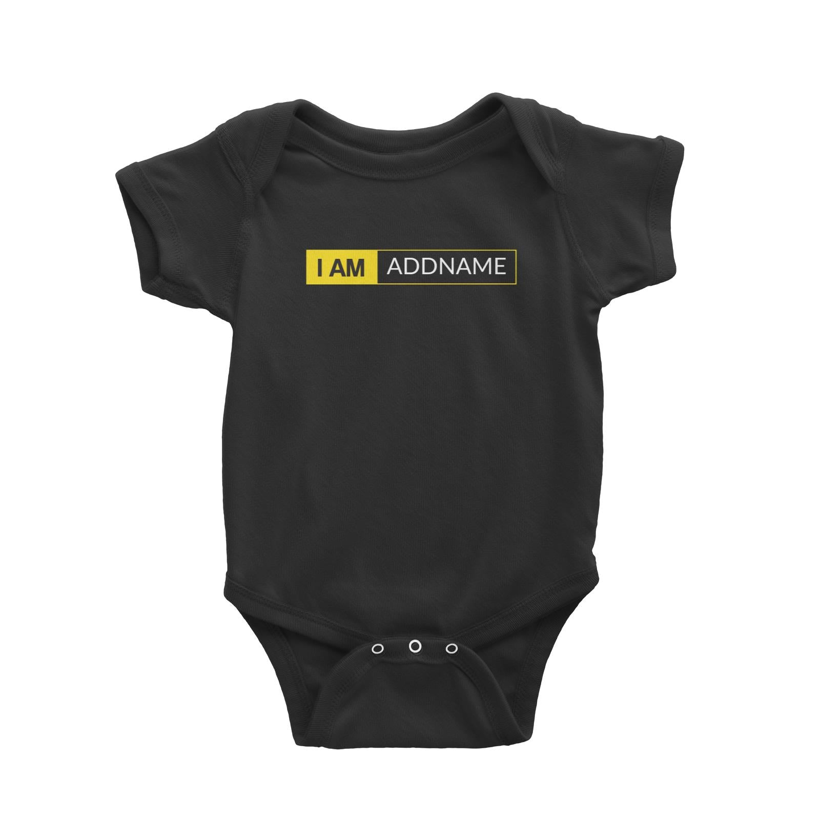 I AM Addname in Yellow Box Baby Romper Basic Nikon Matching Family Personalizable Designs