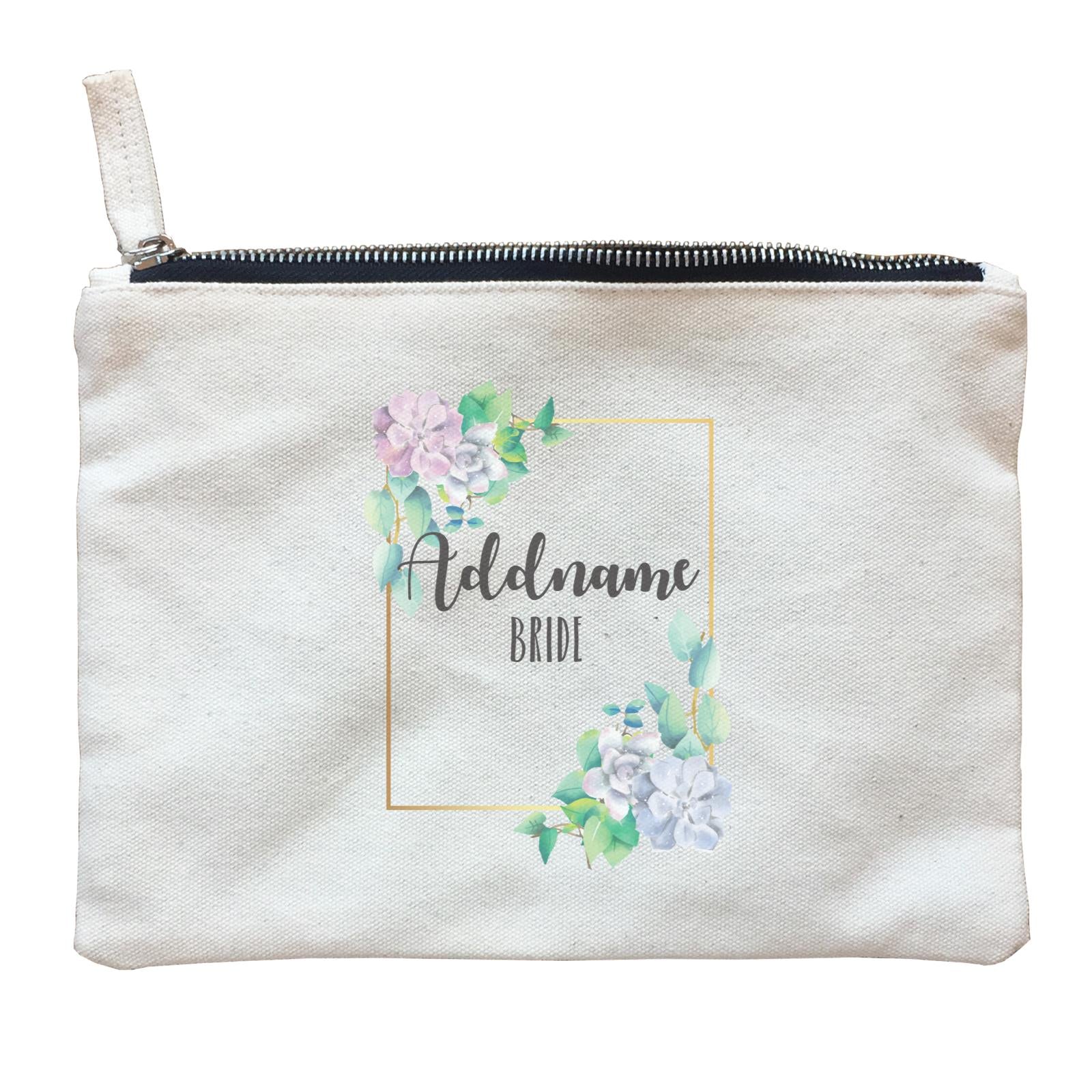 Bridesmaid Floral Modern Blue Flowers With Frame Bride Addname Zipper Pouch