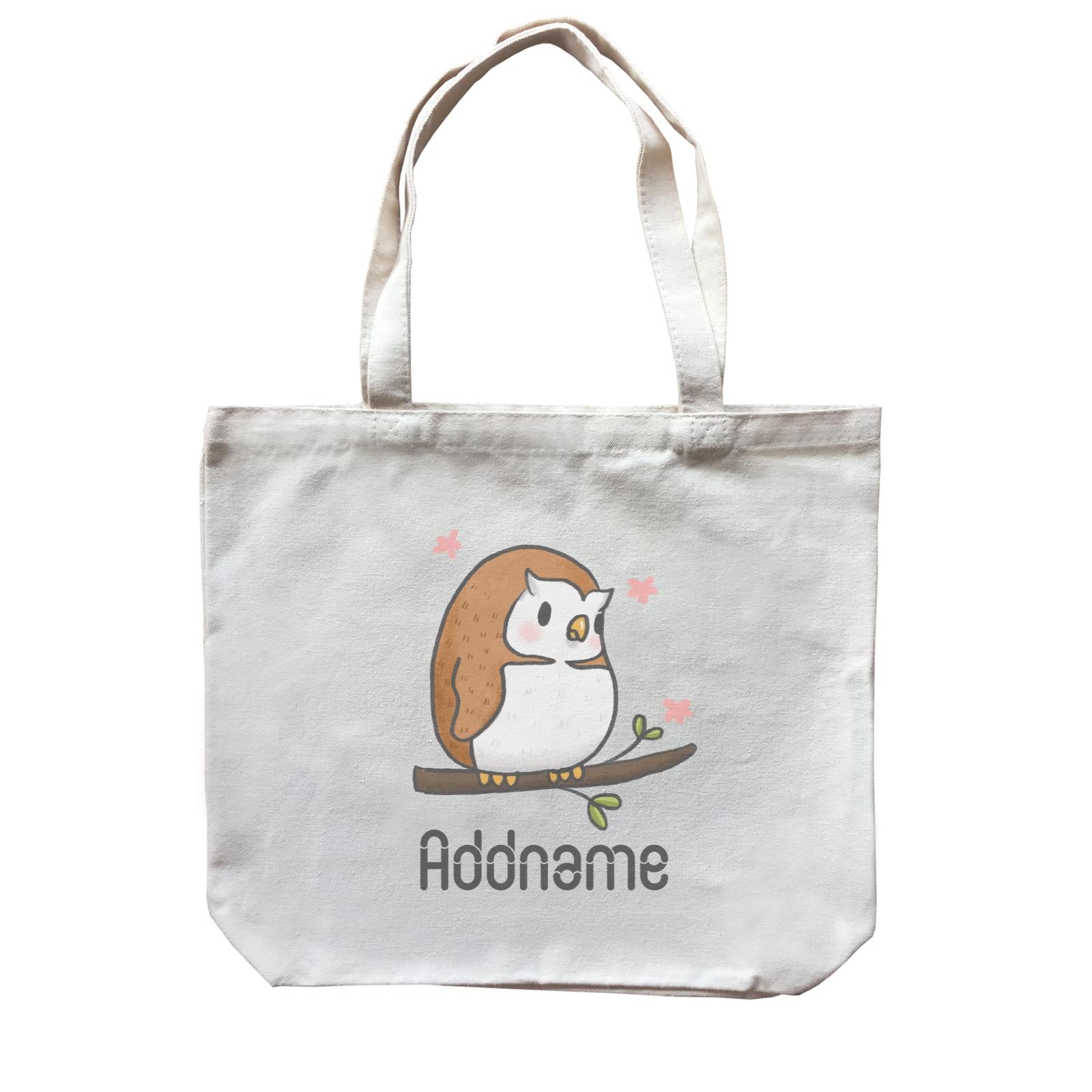 Cute Hand Drawn Style Owl Addname Canvas Bag