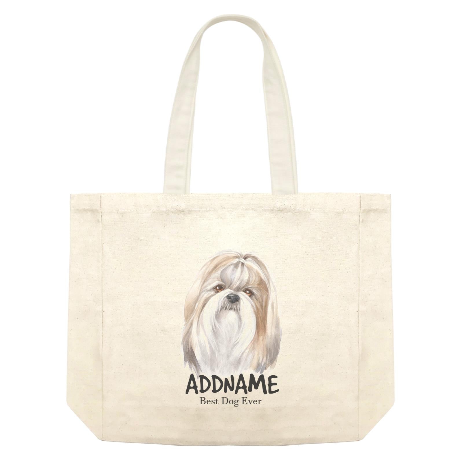Watercolor Dog Shih Tzu Tie Hair Best Dog Ever Addname Shopping Bag
