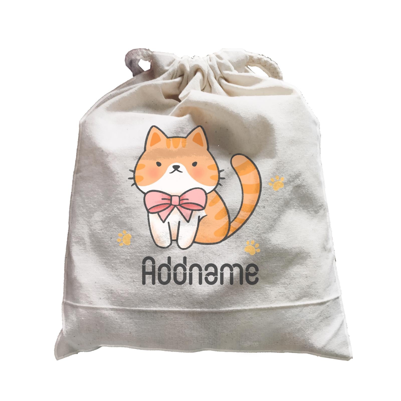 Cute Hand Drawn Style Brown Cat with Ribbon Addname Satchel