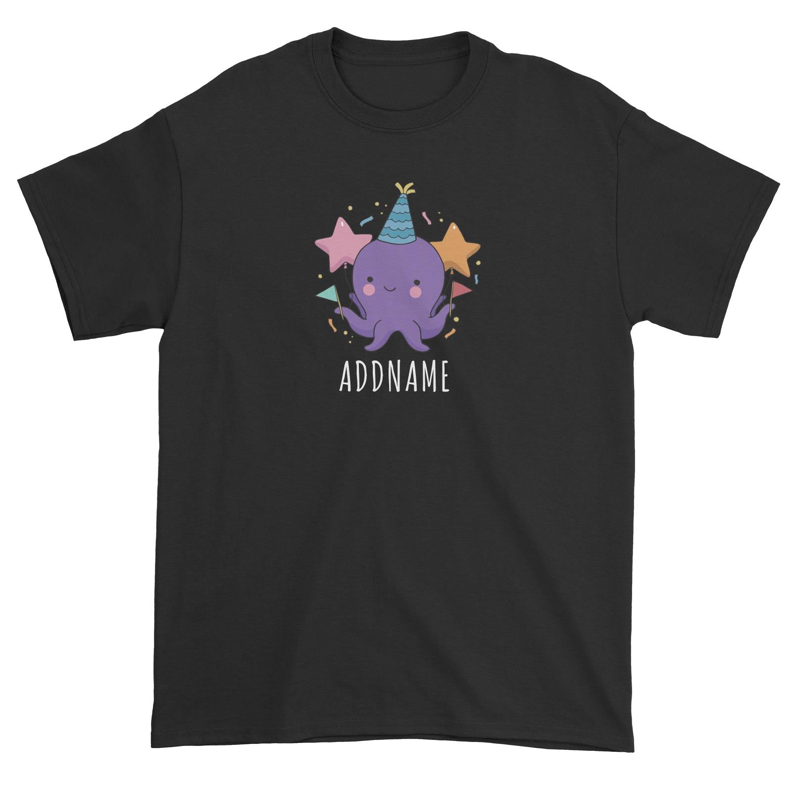 Birthday Sketch Animals Octopus with Flags Addname Unisex T-Shirt