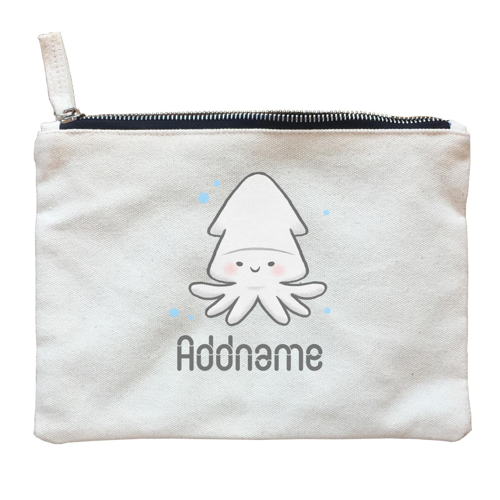 Cute Hand Drawn Style Squid Addname Zipper Pouch