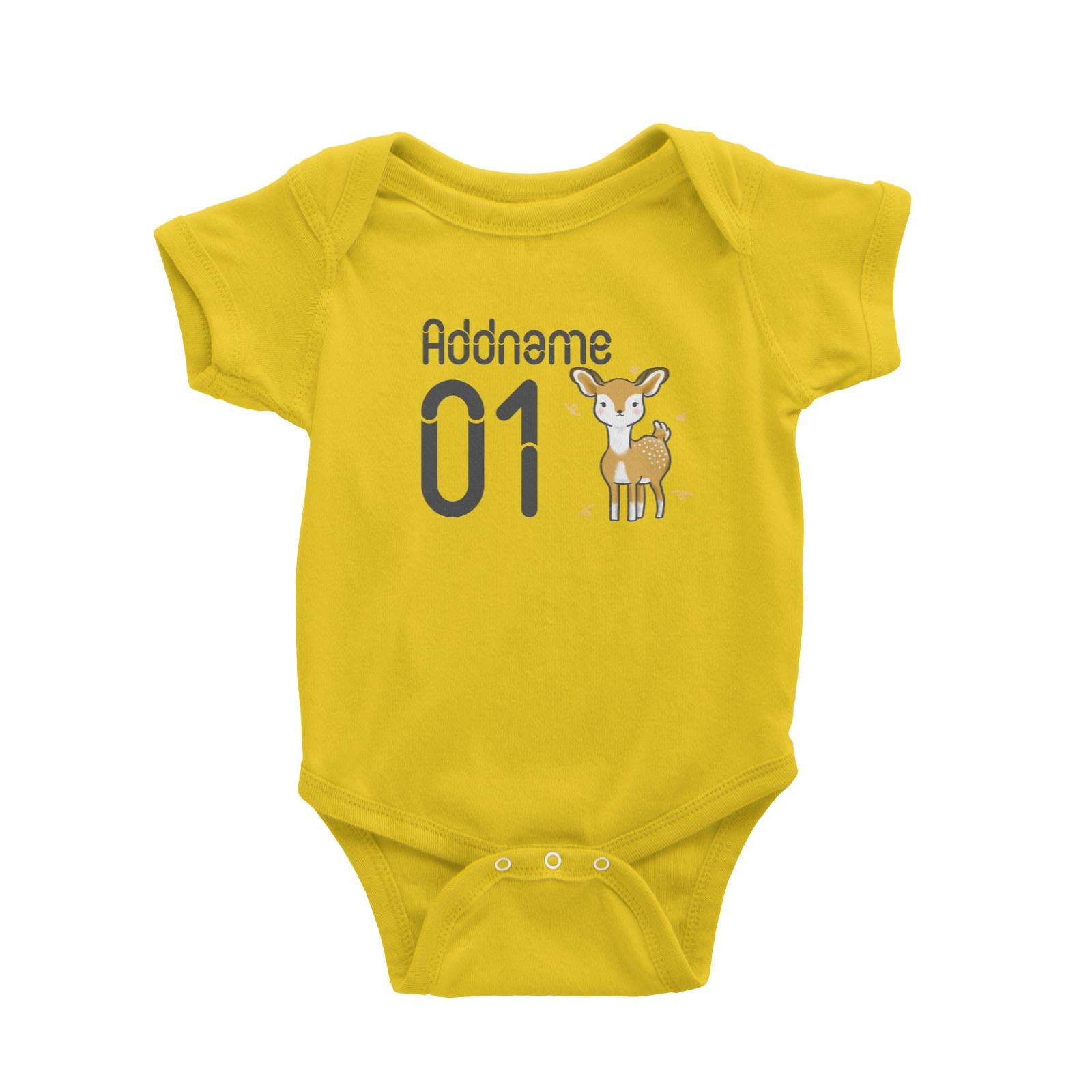 Name and Number Cute Hand Drawn Style Deer Baby Romper