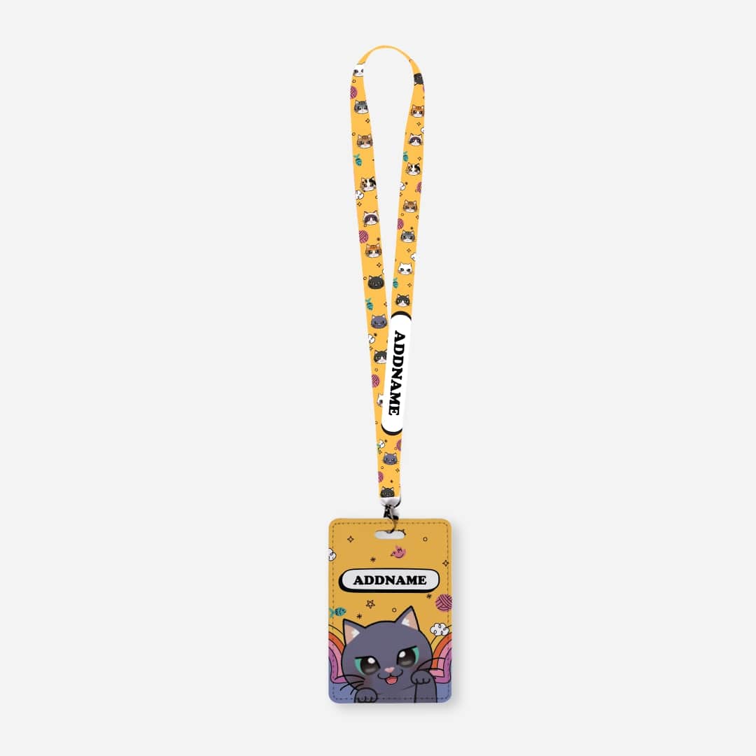 Paw Print Series Lanyard with Cardholder - Blue Cat