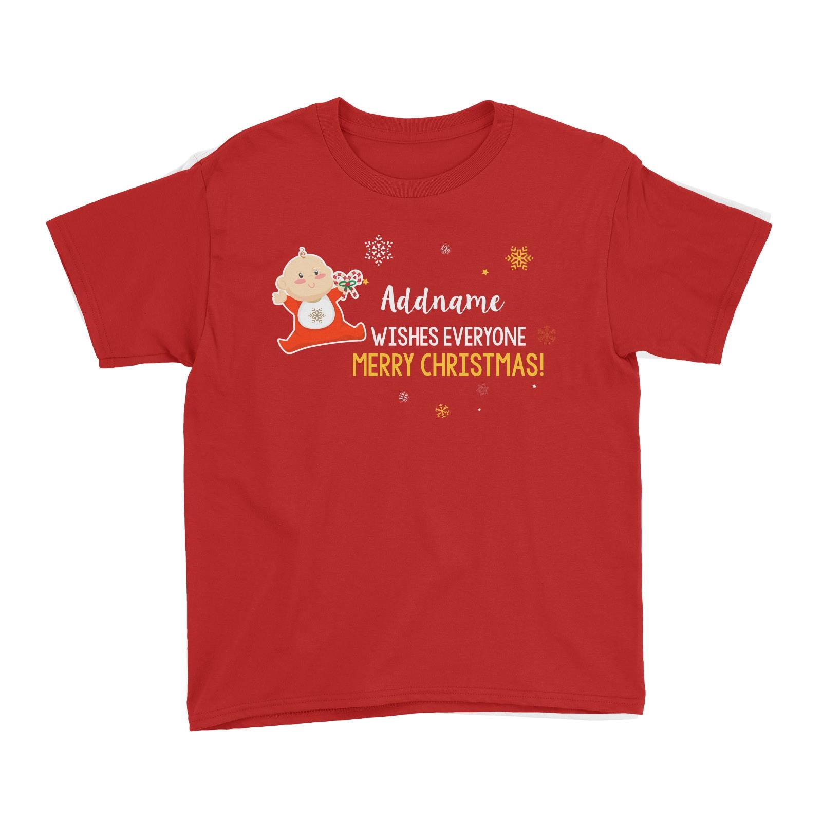 Cute Elf Baby Wishes Everyone Merry Christmas Addname Kid's T-Shirt  Matching Family Personalizable Designs