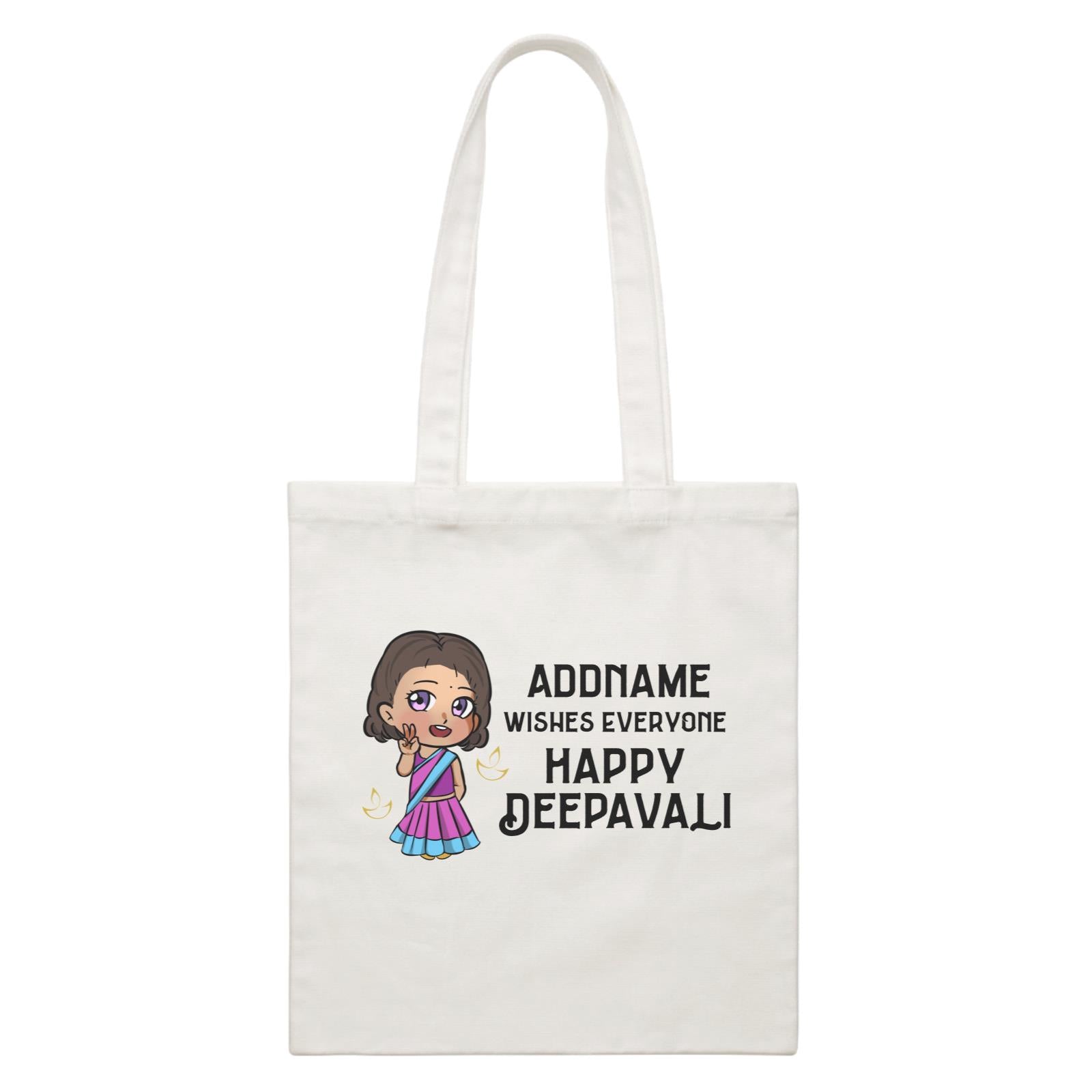 Deepavali Chibi Little Girl Addname Wishes Everyone Deepavali White Canvas Bag