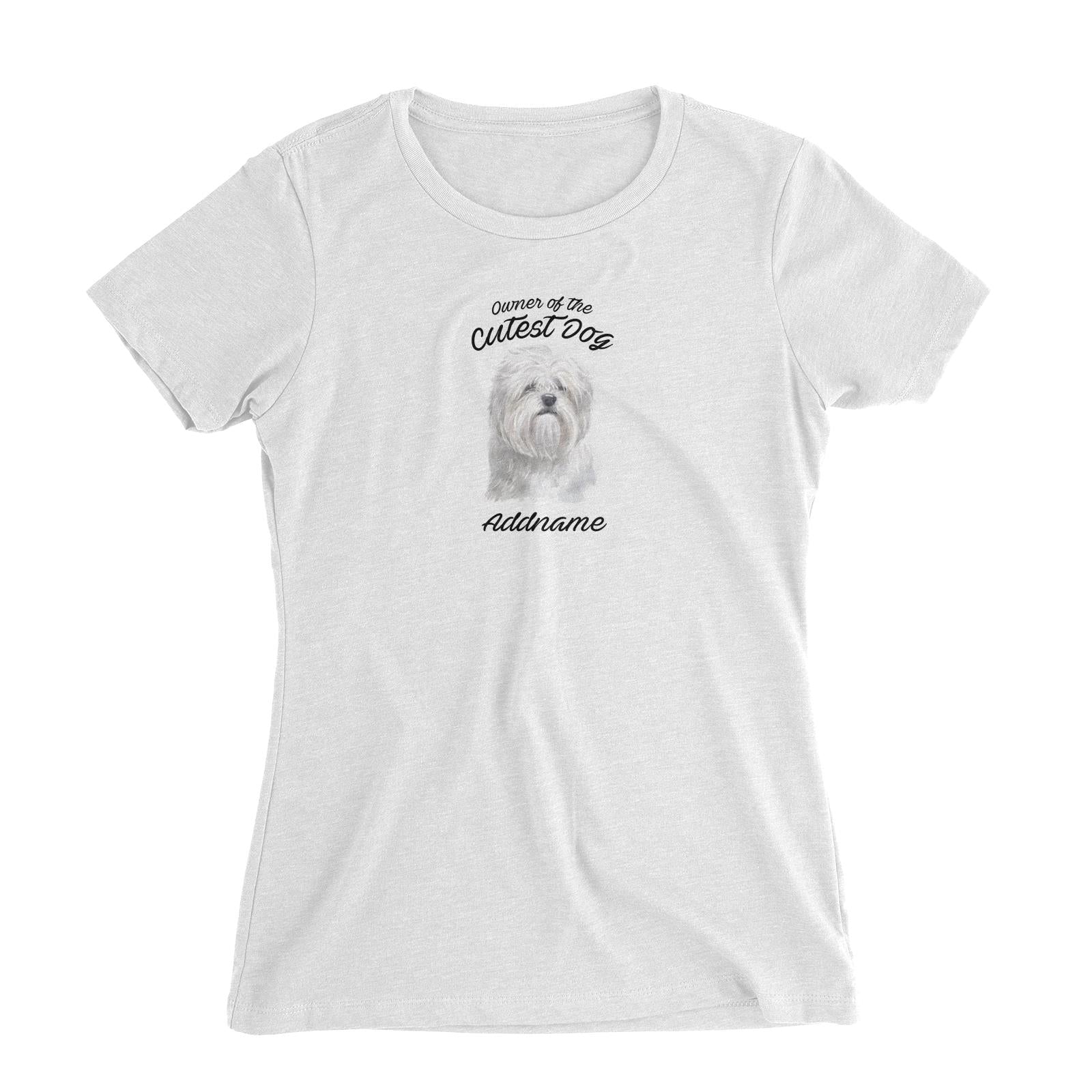 Watercolor Dog Owner Of The Cutest Dog Lhasa Apso Addname Women's Slim Fit T-Shirt