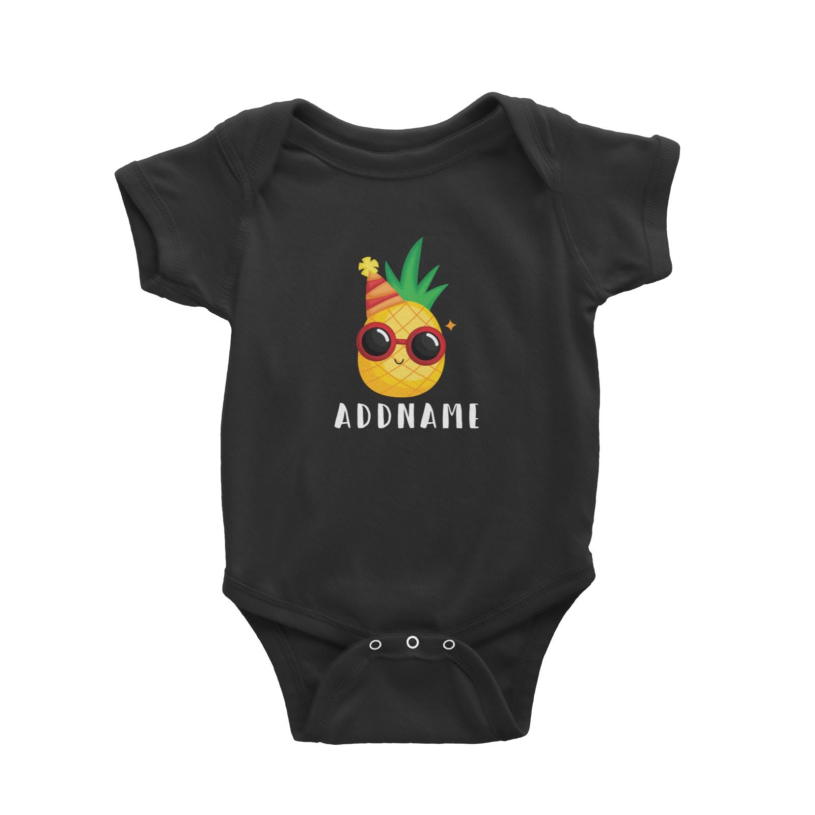 Birthday Hawaii Cool Pineapple Wearing Glasses And Party Hat Addname Baby Romper