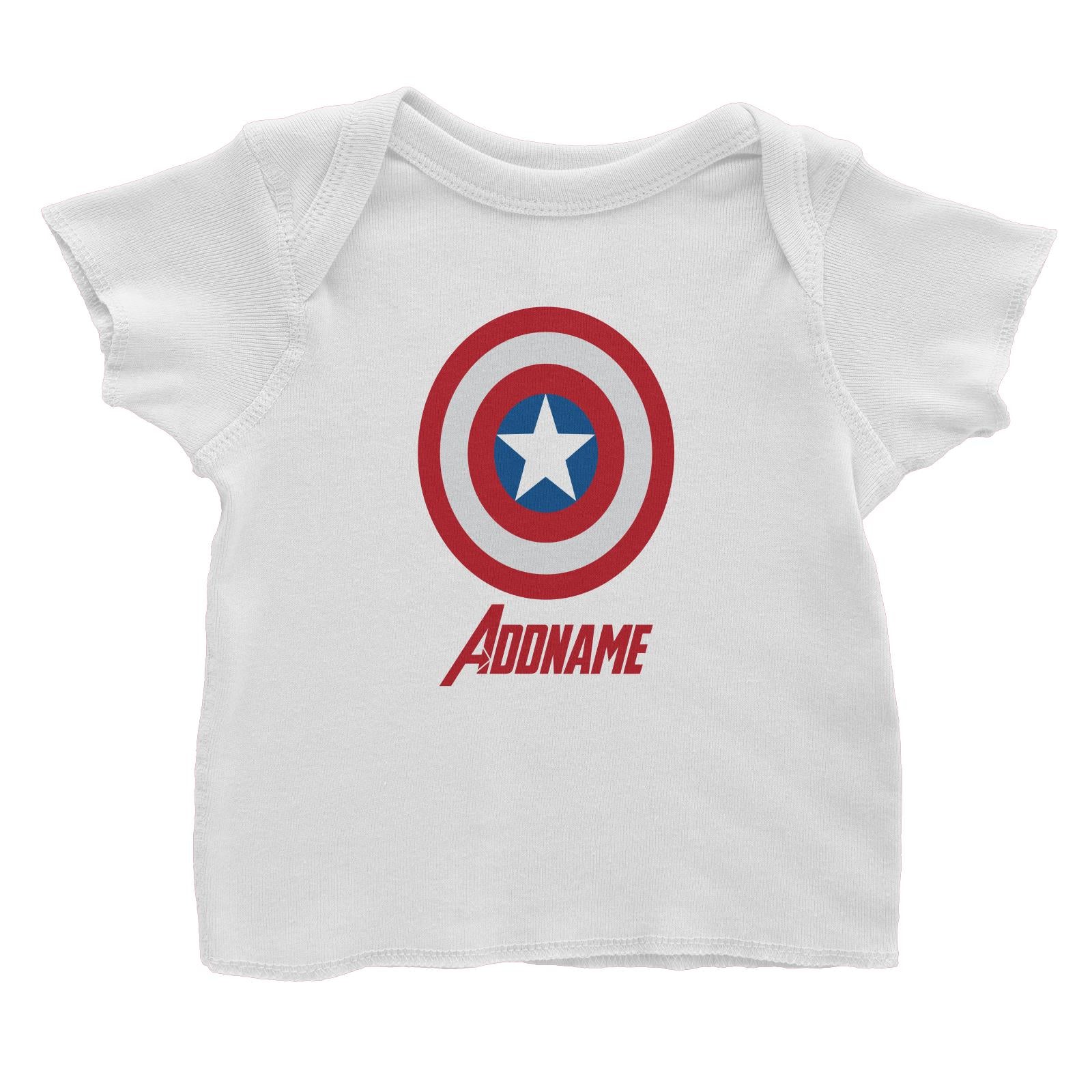 Superhero Shield Captain America Addname Baby T-Shirt  Matching Family Personalizable Designs