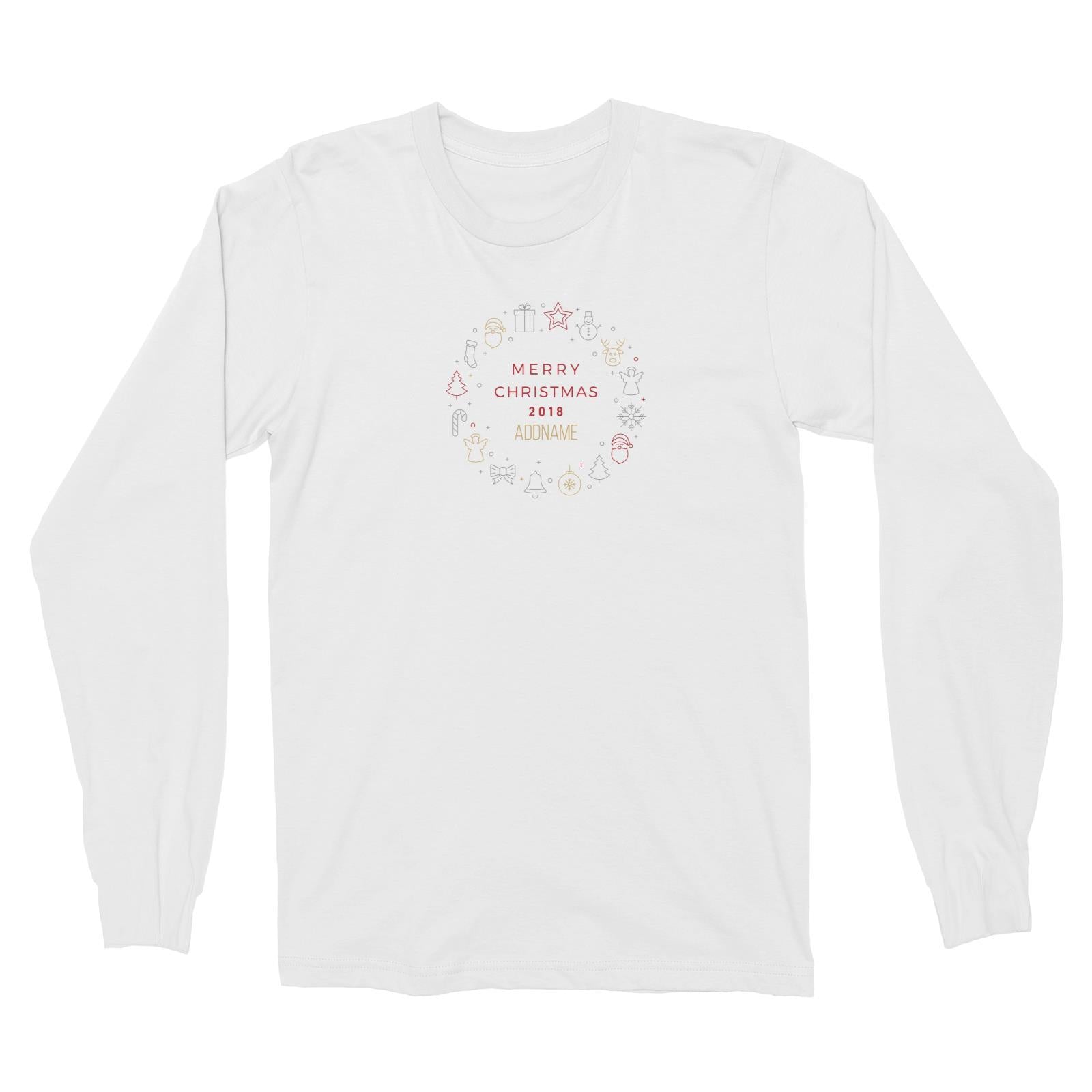 Christmas Minimalist Frame 2018 Addname Long Sleeve Unisex T-Shirt
