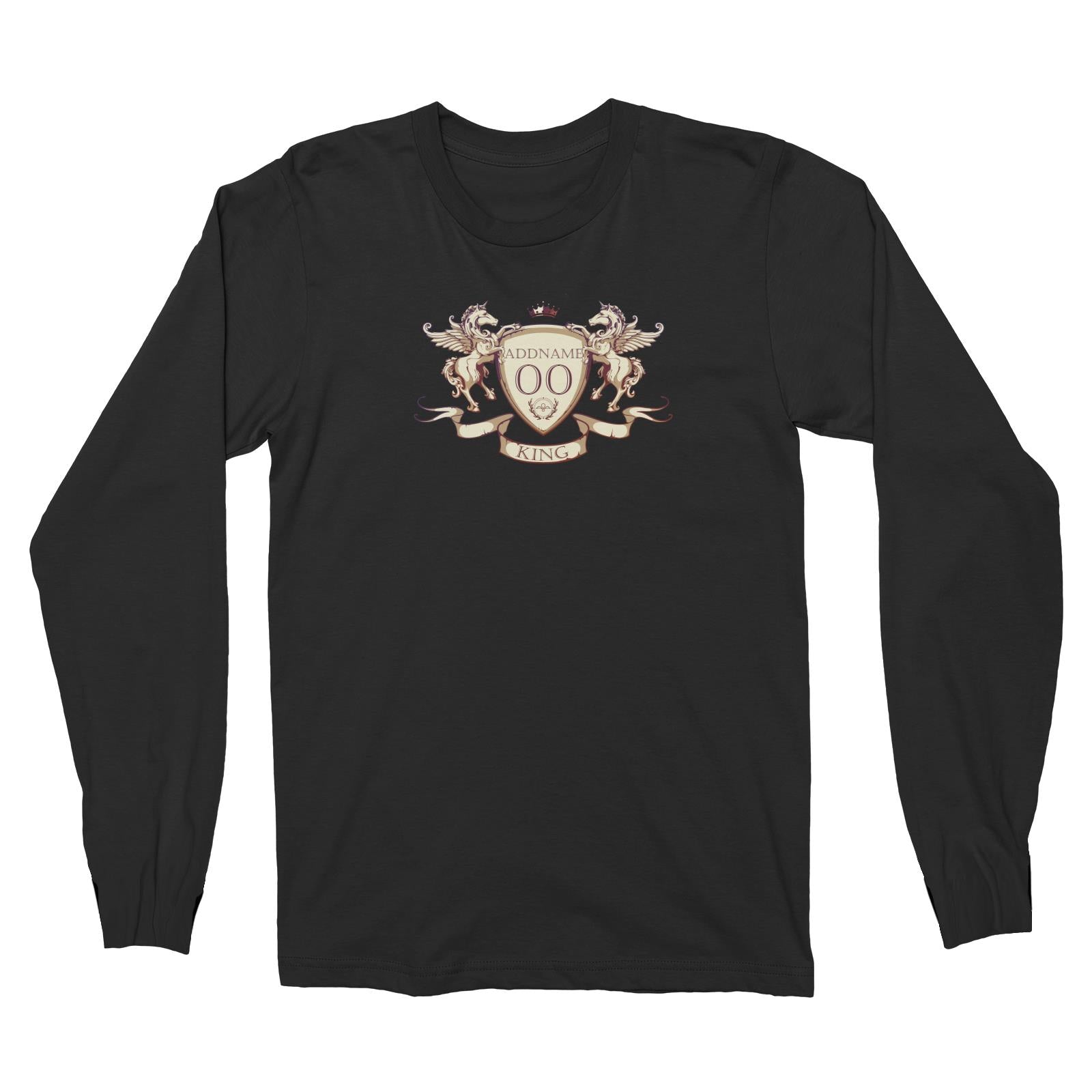Horse Royal Emblem King Personalizable with Name and Number Long Sleeve Unisex T-Shirt