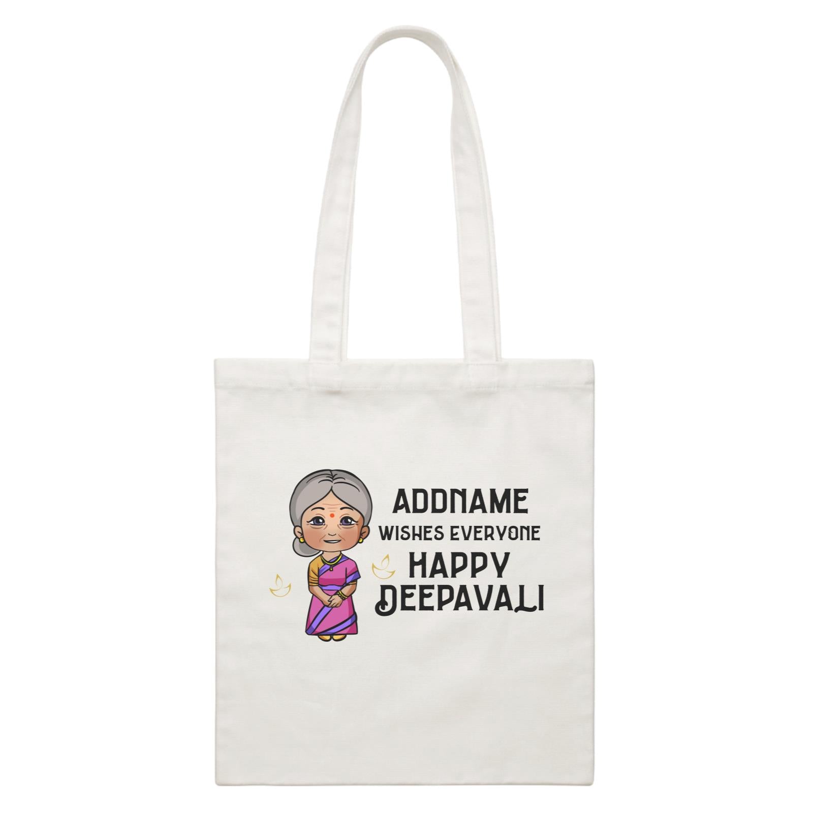 Deepavali Chibi Grandma Addname Wishes Everyone Deepavali White Canvas Bag