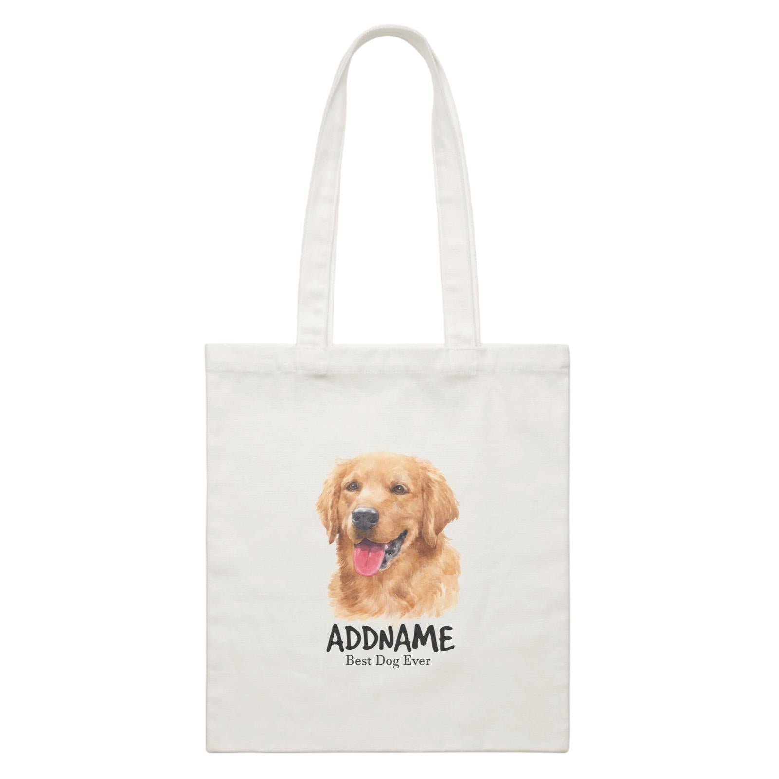 Watercolor Dog Golden Retriever Brown Best Dog Ever Addname White Canvas Bag