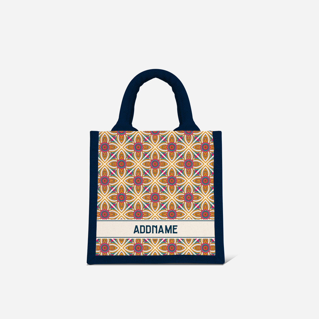 Pookal Series Half Lining Lunch Bag - Vibrant Tiles Navy