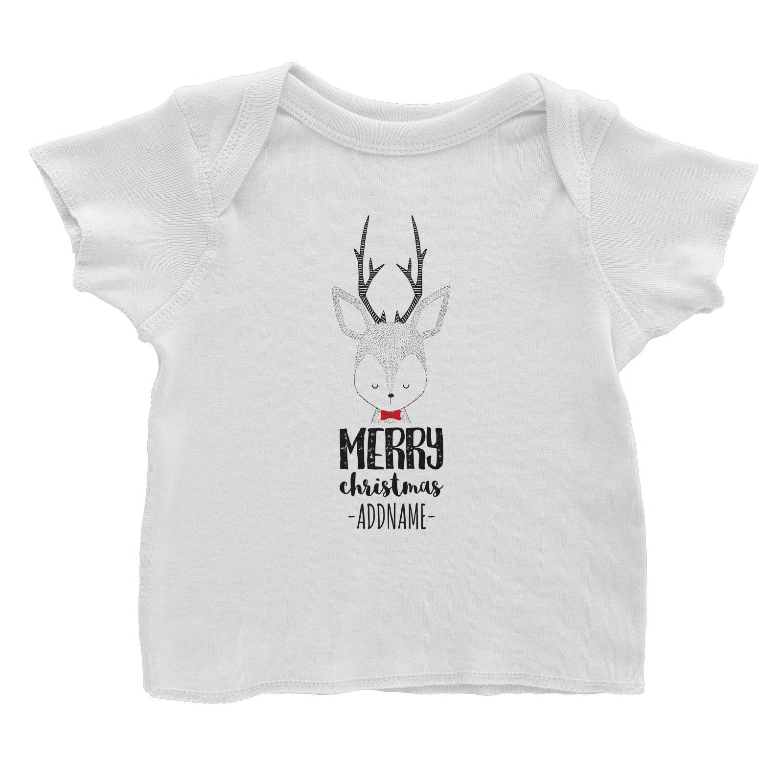 Reindeer Doodle Merry Christmas Greeying Addname Baby T-Shirt  Personalizable Designs Animal Matching Family