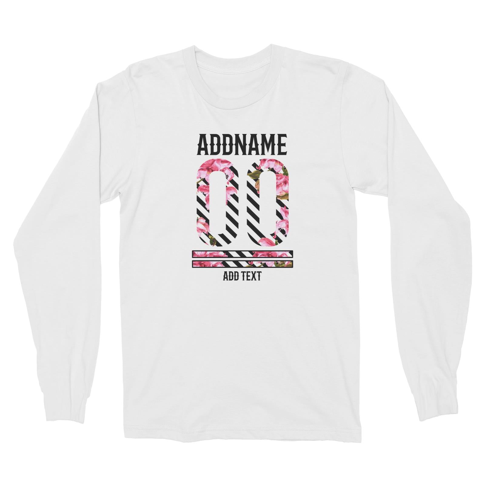 Pink Hibiscus Flower Stripes Jersey Personalizable with Name Number and Text Long Sleeve Unisex T-Shirt