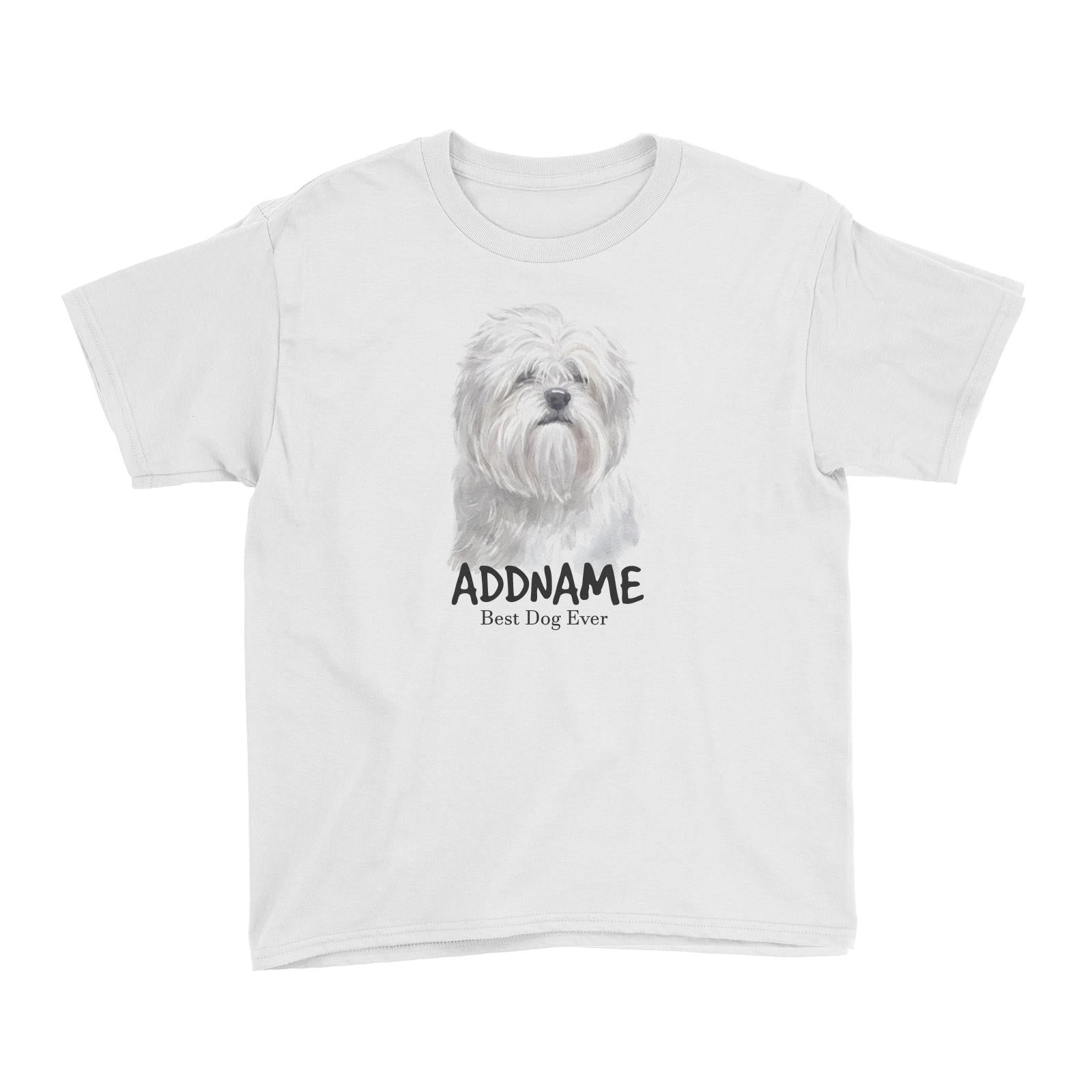 Watercolor Dog Lhasa Apso Best Dog Ever Addname Kid's T-Shirt