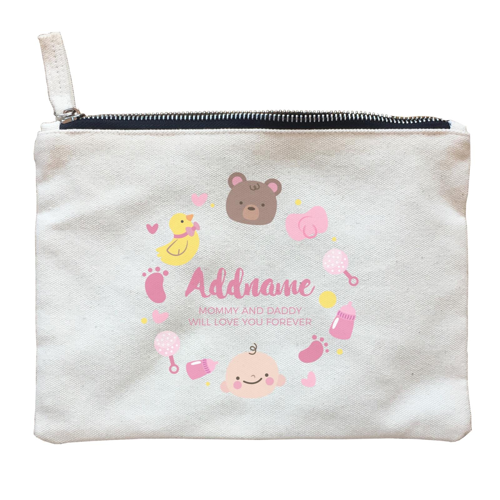 Cute Baby Girl Elements Personalizable with Name and Text Zipper Pouch