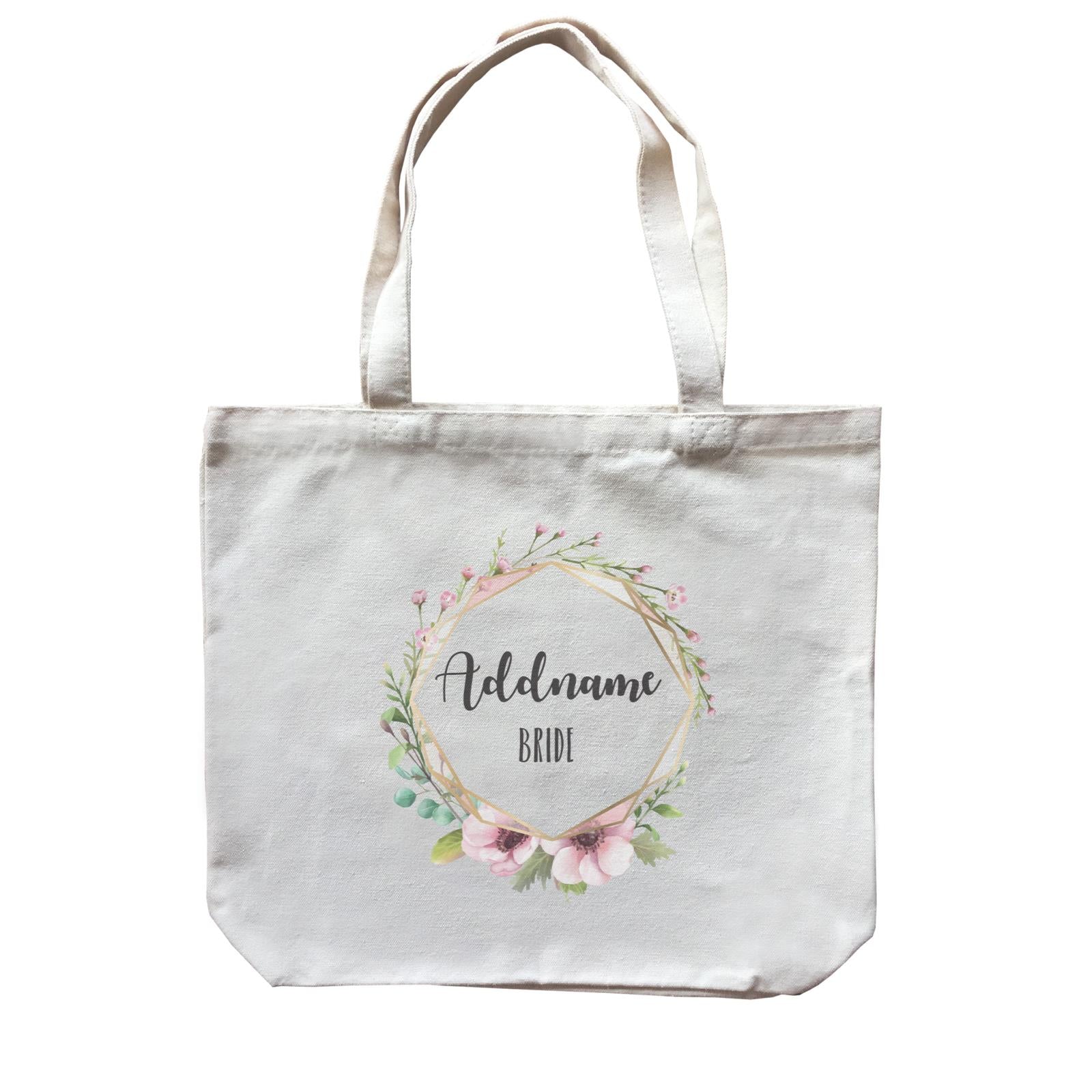 Bridesmaid Floral Modern Pink with Geometric Frame Bride Addname Canvas Bag