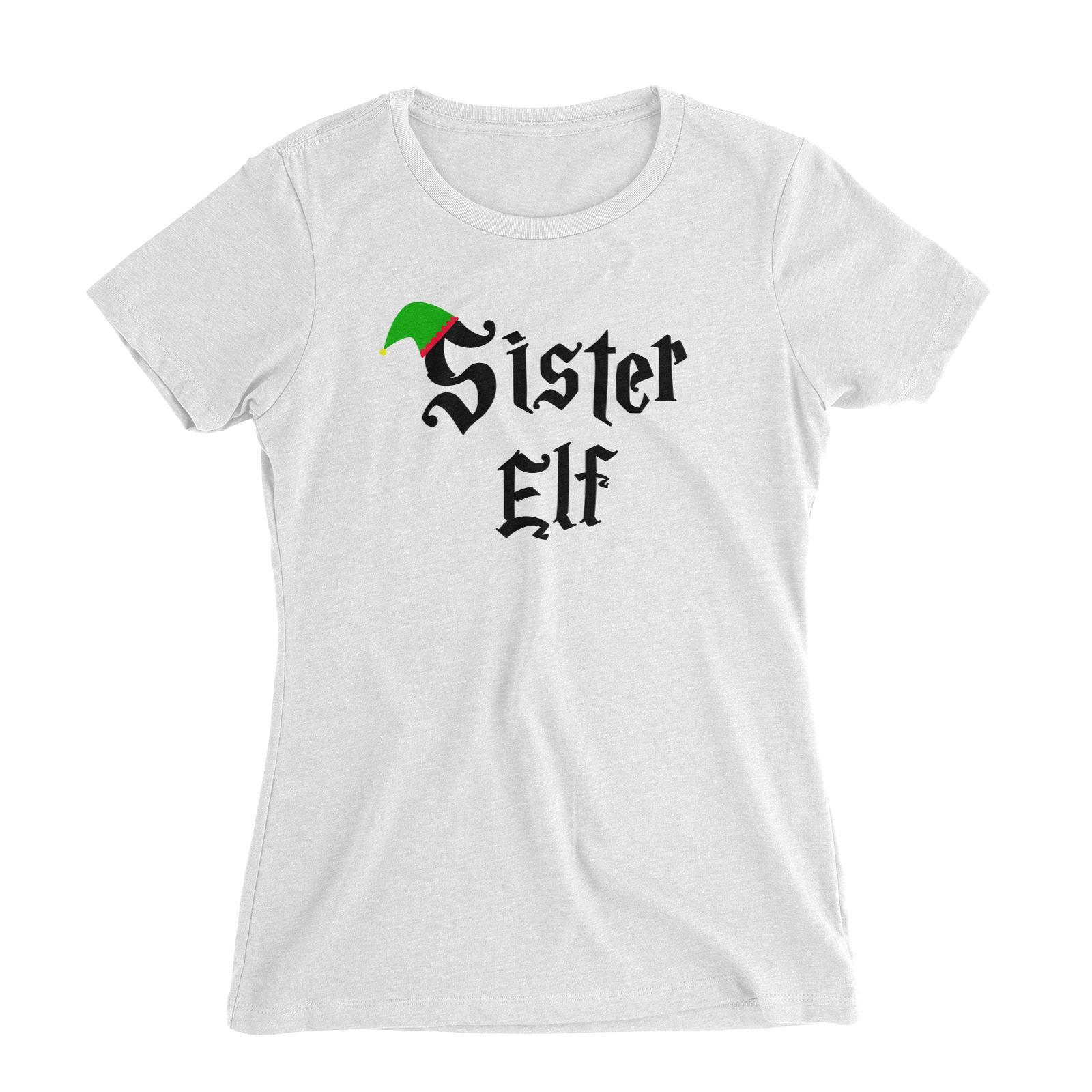 Sister Elf With Hat Women's Slim Fit T-Shirt Christmas Matching Family