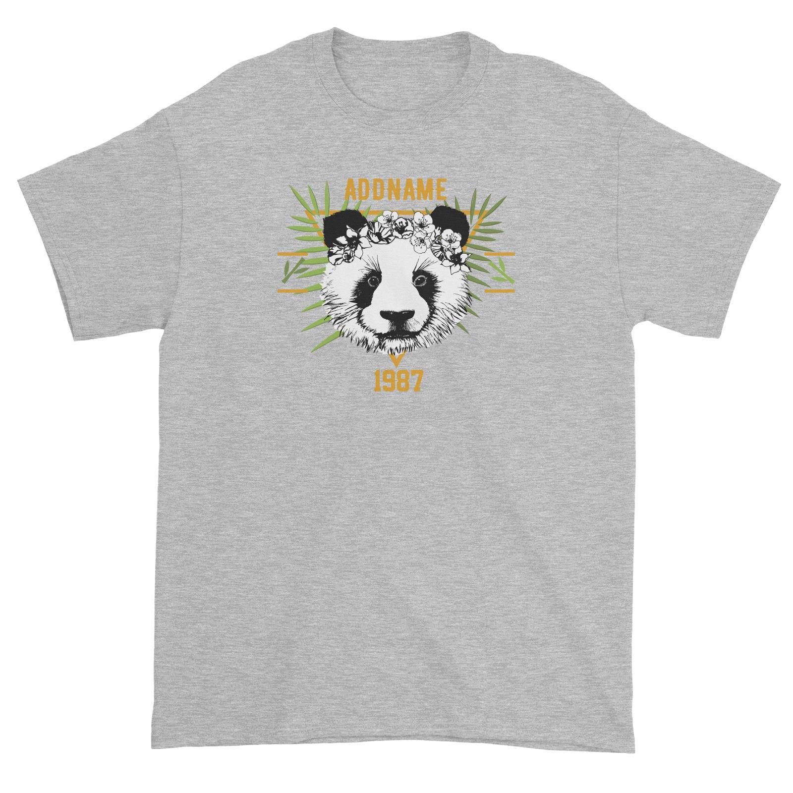 Jersey Panda With Flower Personalizable with Name and Year Unisex T-Shirt