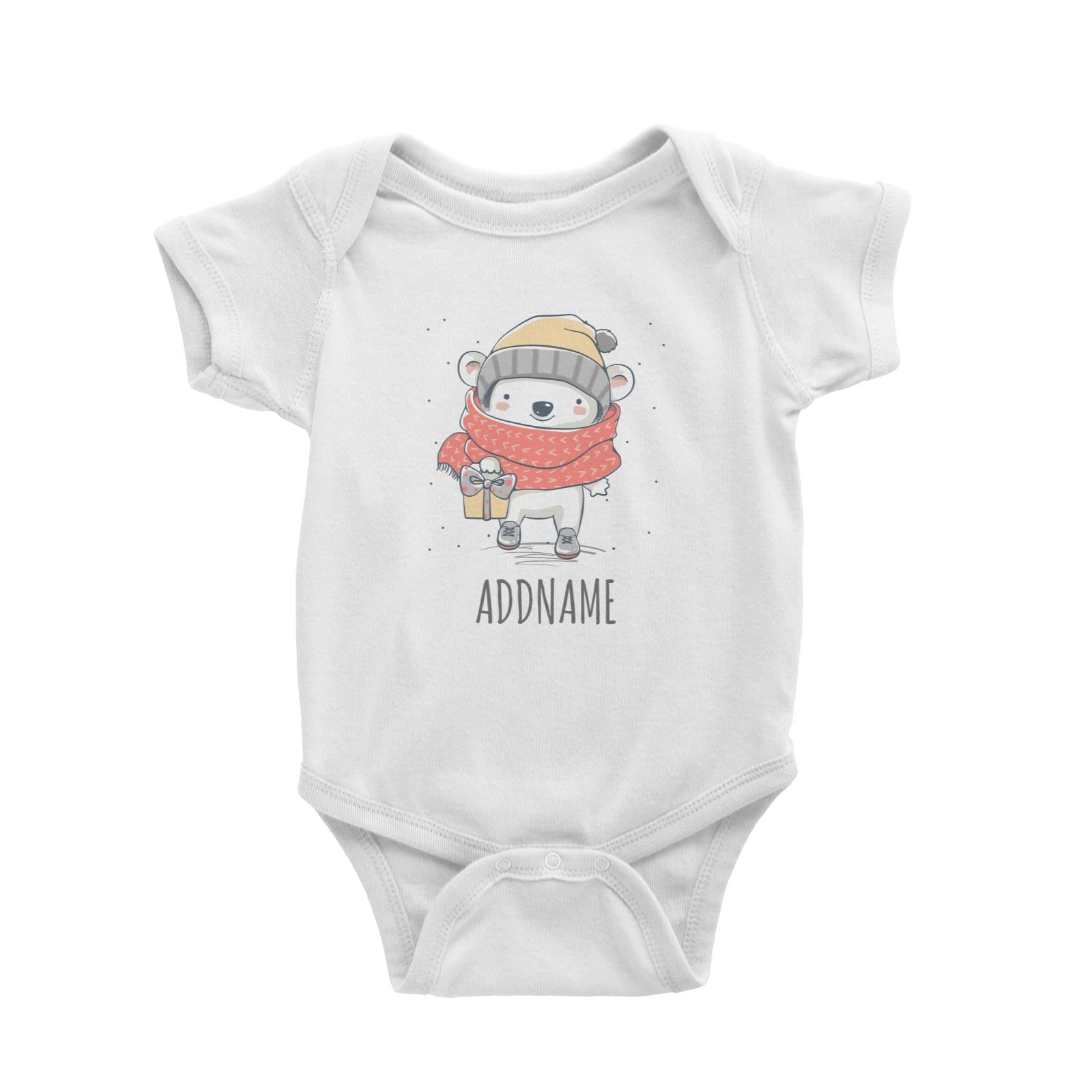 Snow Bear with Present White Baby Romper Personalizable Designs Cute Sweet Animal HG