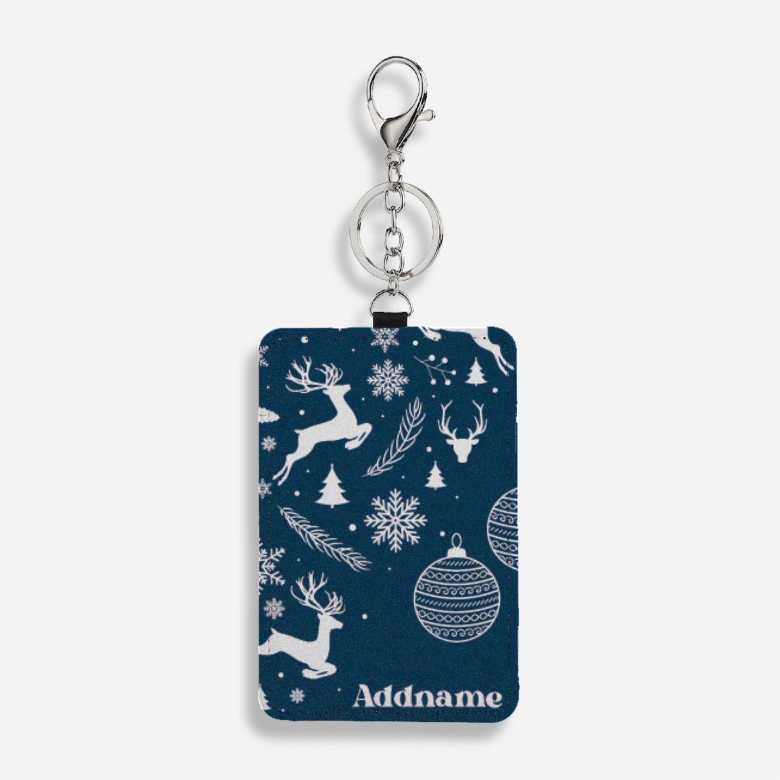 Christmas Series Cardholder With Keyring - Jubilant Reindeers Blue