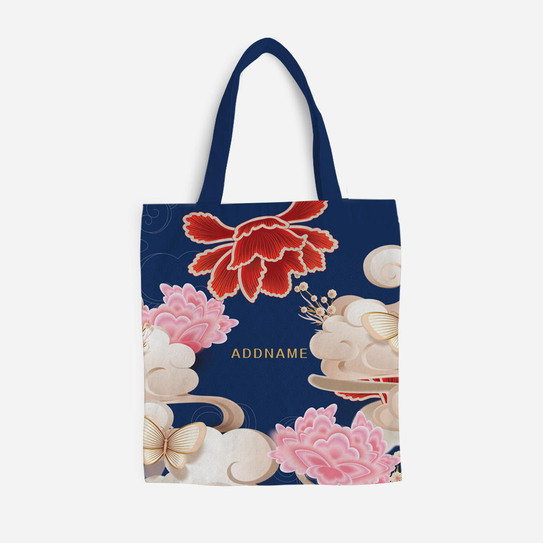 Endless Flourish Series - Blue Full Print Tote Bag With English Personalization