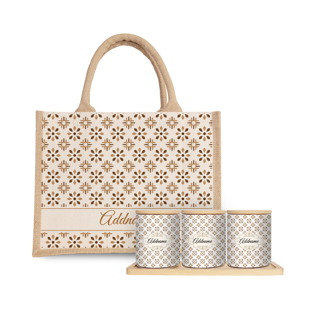 Arabesque Tawny Brown Canister with Half Lining Small Jute Bag