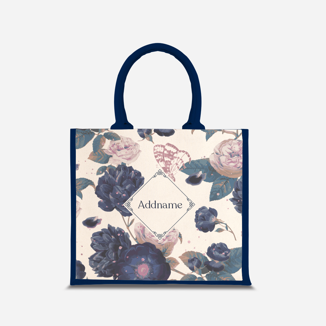 Royal Floral Serene Moonlight - Navy Jute Bag