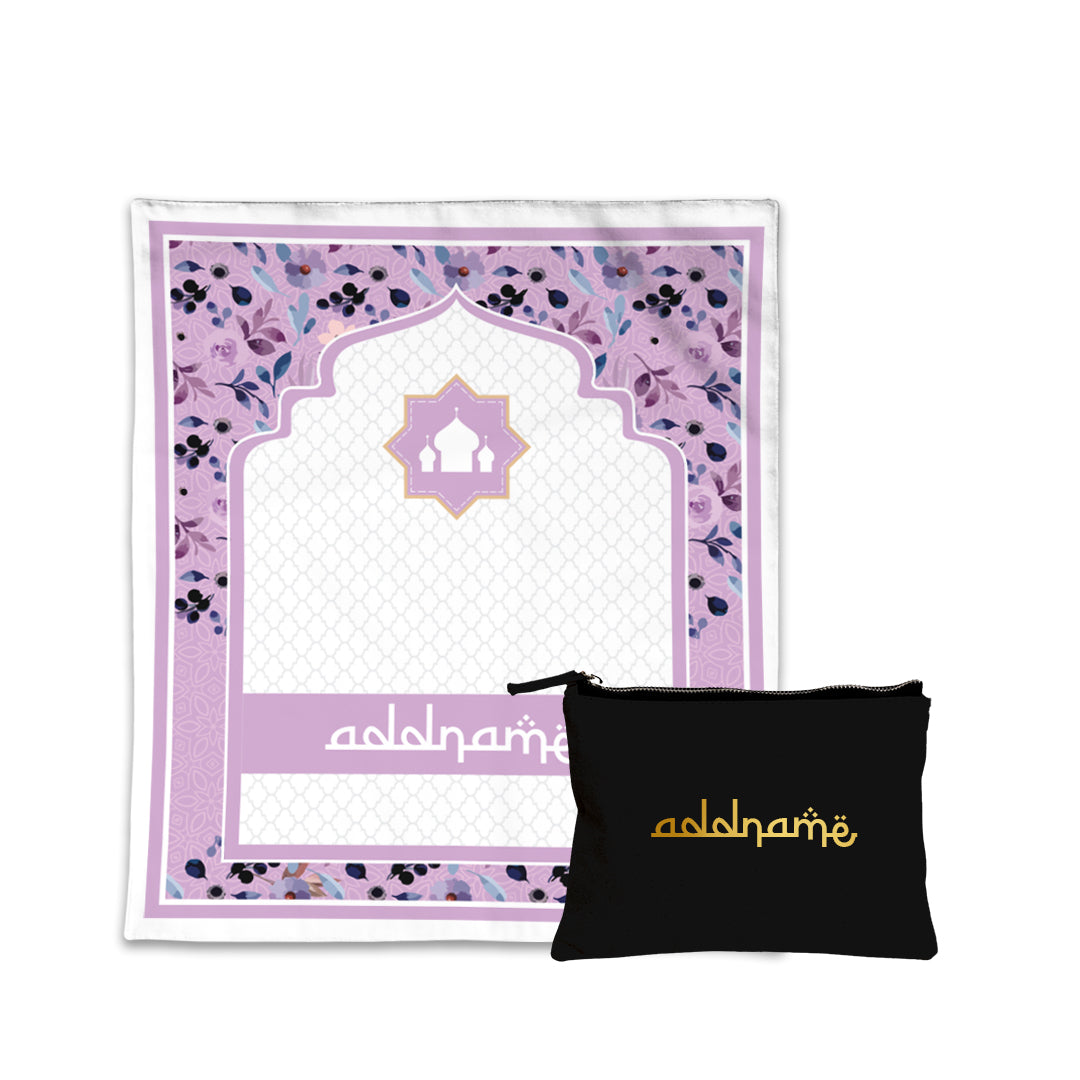 Laura Violet  Sejadah Prayer Mat with Zipper Pouch with Gold Personalization Bundle